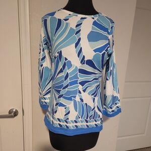 Blue and White Patterned Women's Top